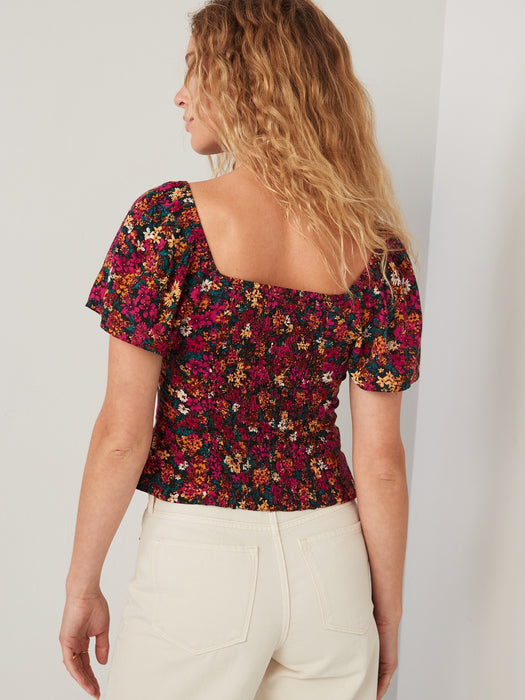 Flutter-Sleeve Smocked Top for Women