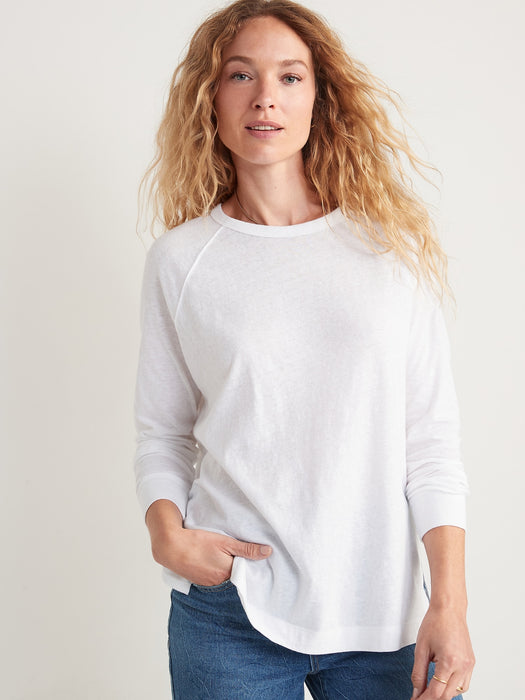 Long-Sleeve Loose Tunic T-Shirt for Women - White