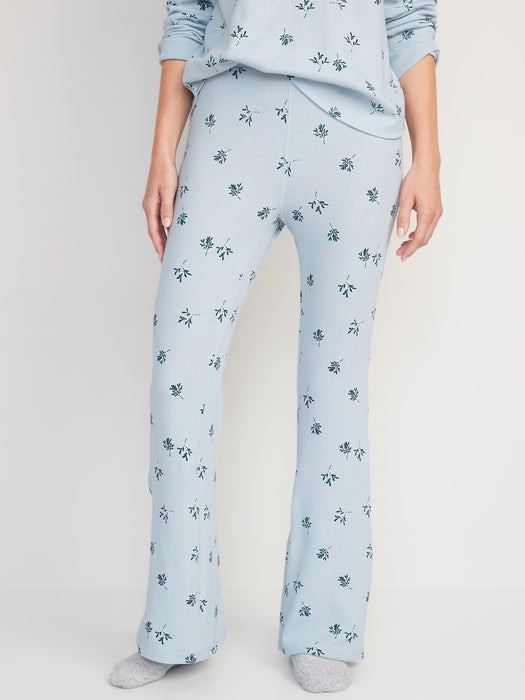 High-Waisted Thermal Flare Pajama Pants for Women - Multi