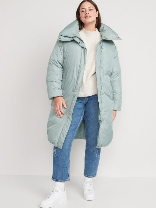 Water-Resistant Long Duvet Puffer Coat for Women