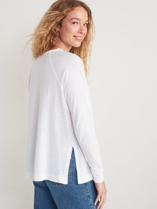 Long-Sleeve Loose Tunic T-Shirt for Women - White