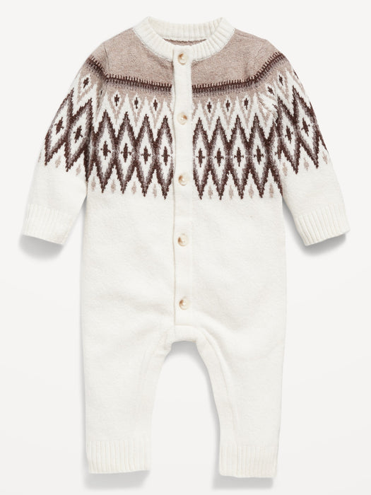 Unisex Button-Front Fair Isle One-Piece for Baby