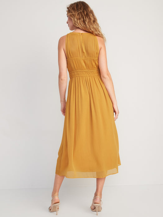 Fit & Flare Shirred Crinkled Maxi Dress for Women