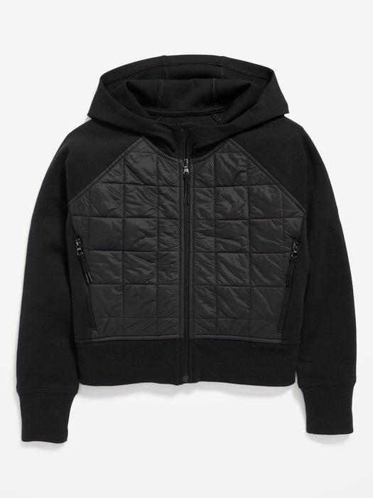 Dynamic Fleece Quilted Zip Performance Hoodie for Girls - Black