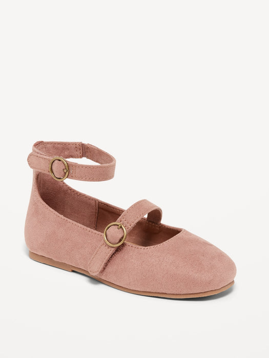 Faux-Suede Double-Strap Ballet Flats for Toddler Girls