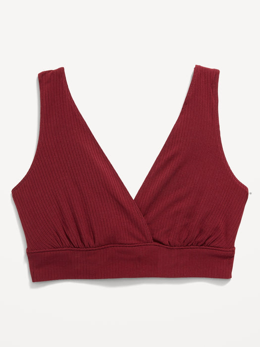 Maternity Sunday Sleep Rib-Knit Smocked-Back Bralette Top - Red