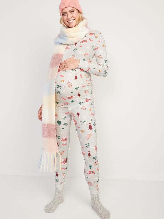 Maternity Printed Thermal-Knit Pajama Top - Blue