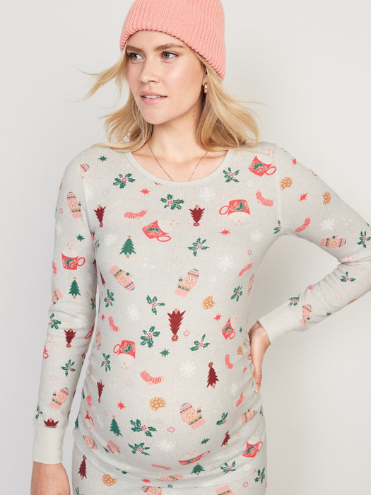 Maternity Printed Thermal-Knit Pajama Top - Blue