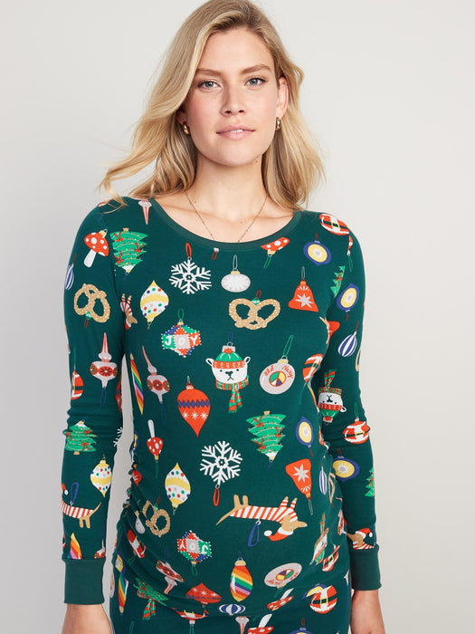 Maternity Matching Print Long-Sleeve Pajama Top - Green