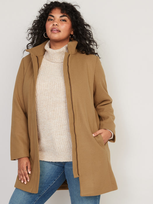 Soft-Brushed Funnel-Neck Coat for Women - Yellow