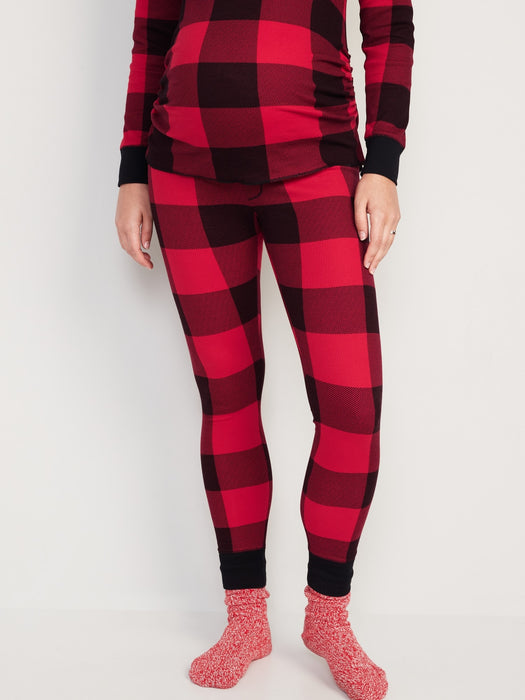 Maternity Matching Print Thermal-Knit Pajama Leggings - Red