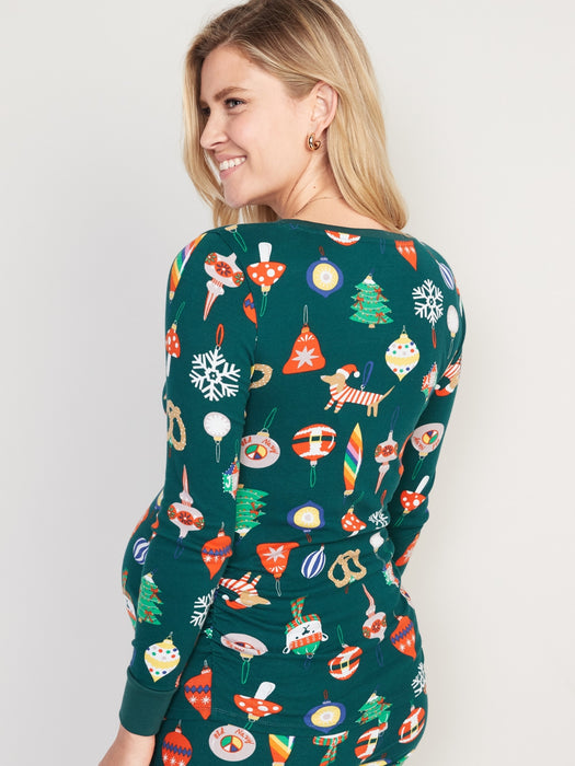 Maternity Matching Print Long-Sleeve Pajama Top - Green