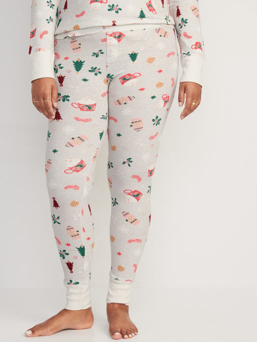 Matching Printed Thermal-Knit Pajama Leggings for Women - Blue