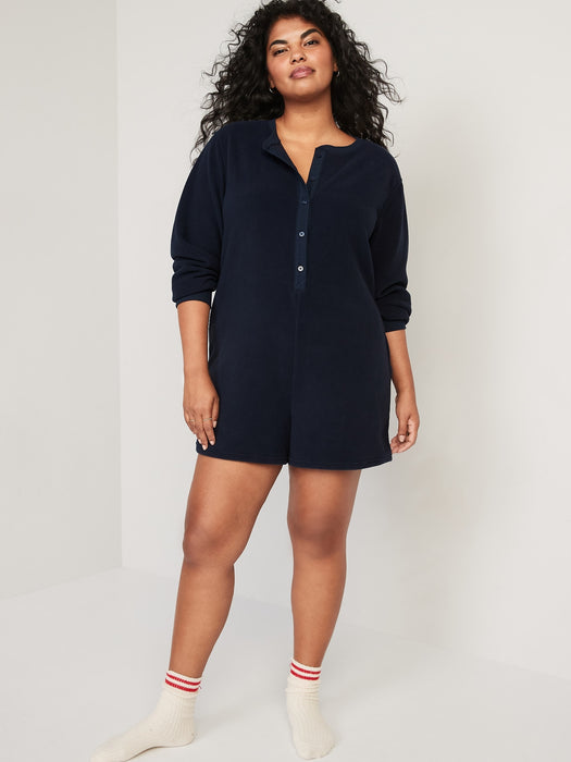 Fleece Henley Pajama Romper -- 3.5-inch inseam
