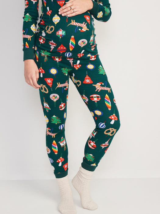 Maternity Holiday Printed Pajama Leggings - Green
