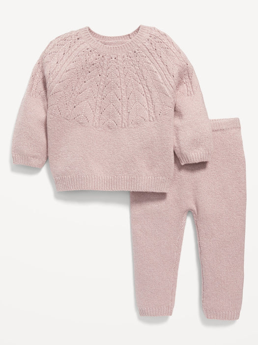 Pointelle-Knit Pullover Sweater and Leggings Set for Baby