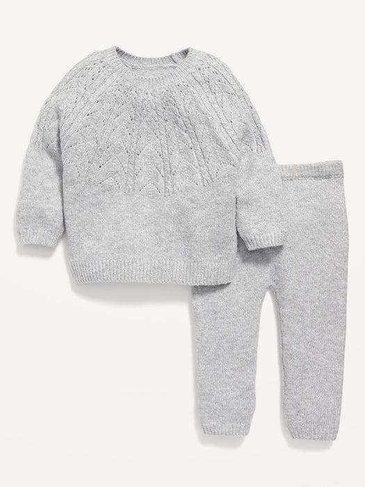 Pointelle-Knit Pullover Sweater and Leggings Set for Baby