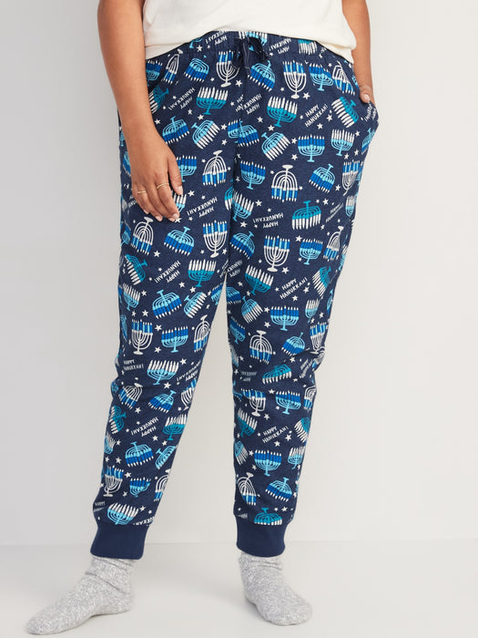 Printed Flannel Jogger Pajama Pants for Women - Multi