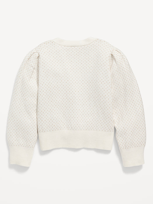 Button-Front Fair Isle Cardigan Sweater for Girls - Beige