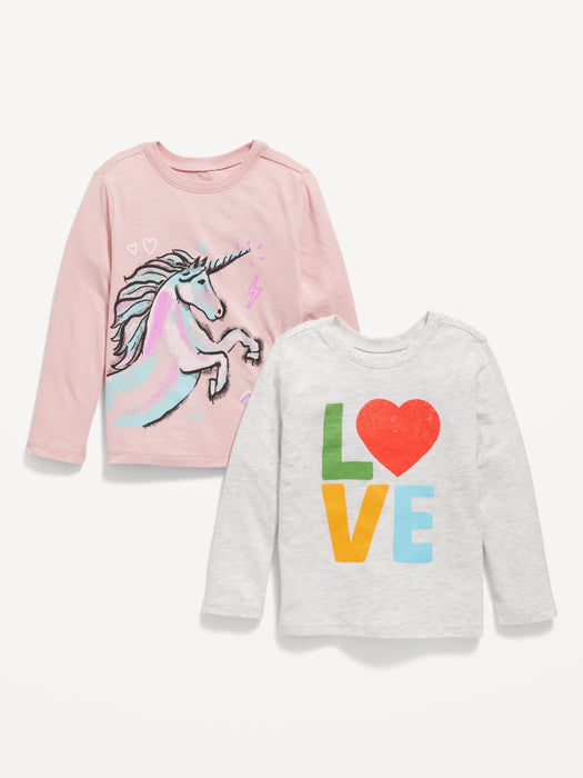 Unisex 2-Pack Long-Sleeve Graphic T-Shirt for Toddler - Pink