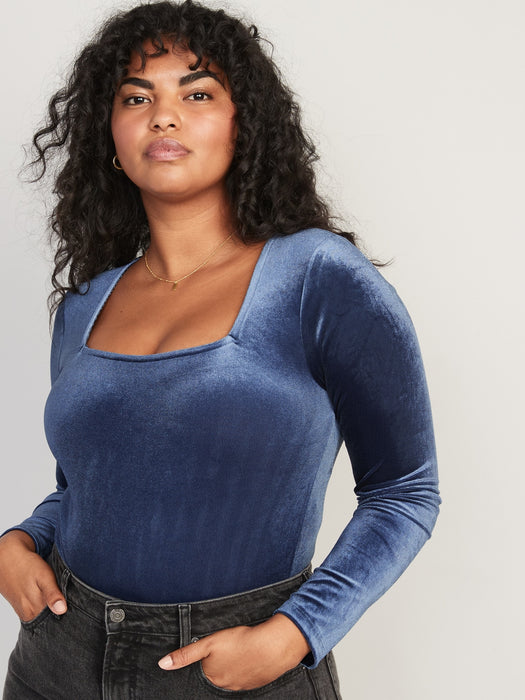 Square-Neck Velvet Bodysuit for Women