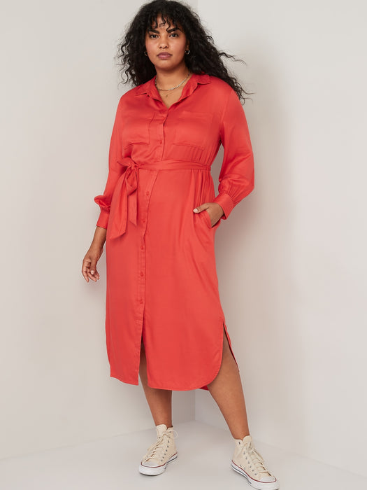 Tie-Belt Midi Shirt Dress for Women