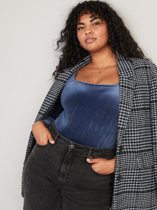 Square-Neck Velvet Bodysuit for Women