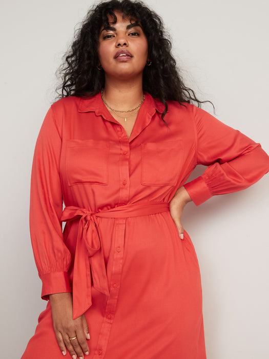 Tie-Belt Midi Shirt Dress for Women