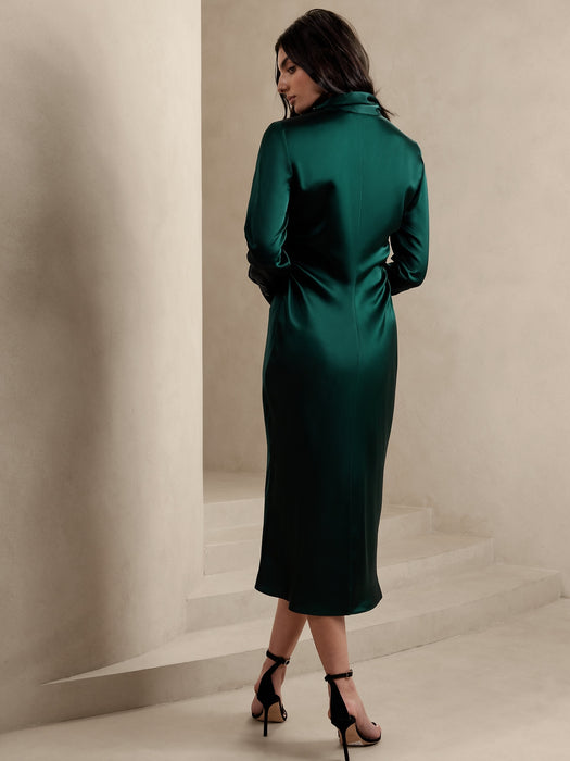 Enchant Silk Shirtdress - Galactic Green