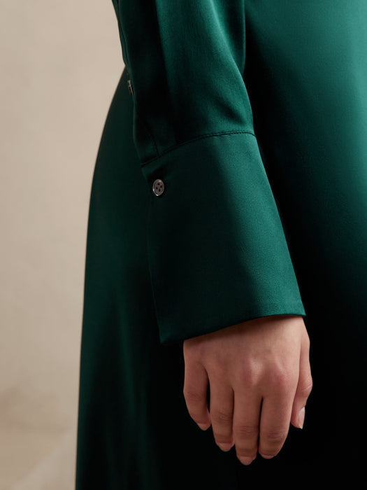 Enchant Silk Shirtdress - Galactic Green