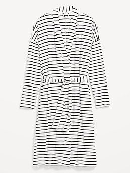 Oversized Sunday Sleep Striped Rib-Knit Robe for Women