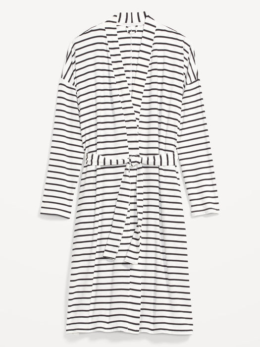 Oversized Sunday Sleep Striped Rib-Knit Robe for Women
