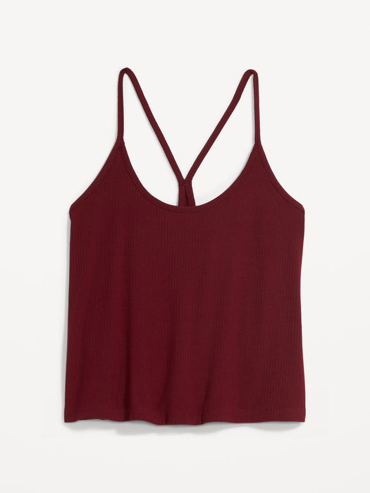 Sunday Sleep Cropped Racerback Pajama Cami Top for Women - Red