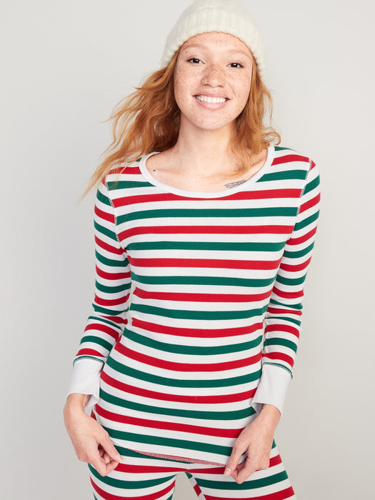 Printed Thermal-Knit Long-Sleeve Pajama Top for Women