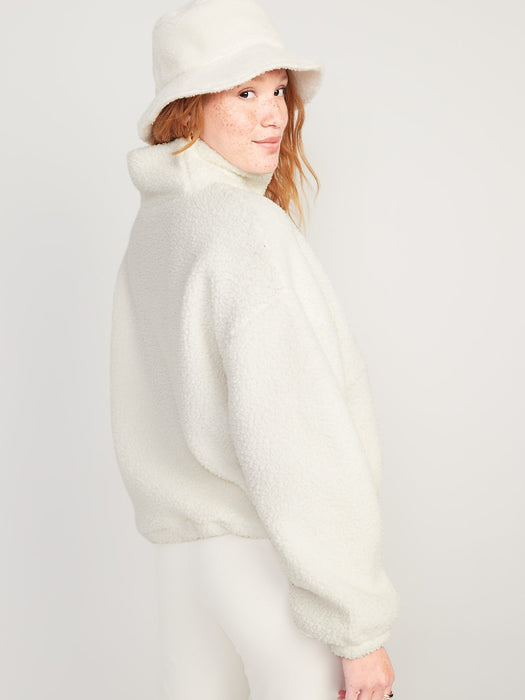 Cropped Sherpa Pullover Turtleneck Sweater for Women