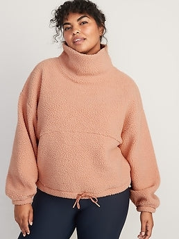 Cropped Sherpa Pullover Turtleneck Sweater for Women