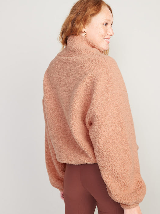 Cropped Sherpa Pullover Turtleneck Sweater for Women