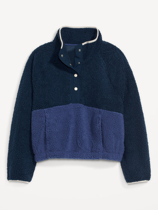 Long-Sleeve Oversized Two-Tone Sherpa Sweatshirt for Women