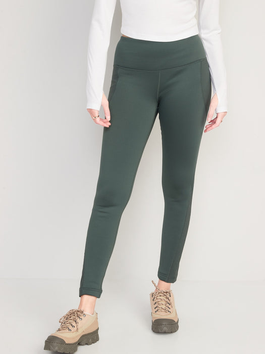 High-Waisted UltraCoze Fleece-Lined Leggings for Women - Green