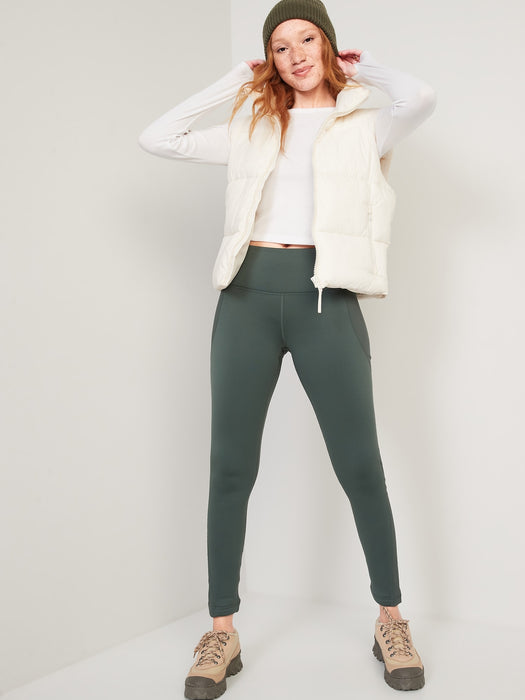 High-Waisted UltraCoze Fleece-Lined Leggings for Women - Green