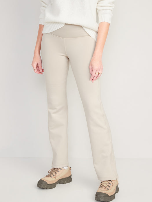 High-Waisted UltraCoze Fleece-Lined Flare Leggings for Women - Beige