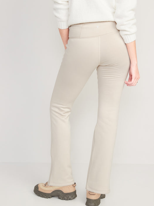 High-Waisted UltraCoze Fleece-Lined Flare Leggings for Women - Beige