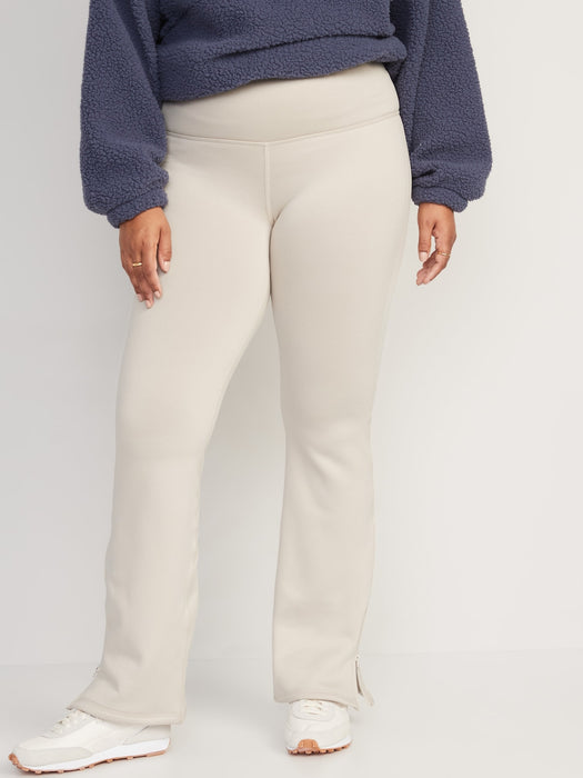 High-Waisted UltraCoze Fleece-Lined Flare Leggings for Women - Beige