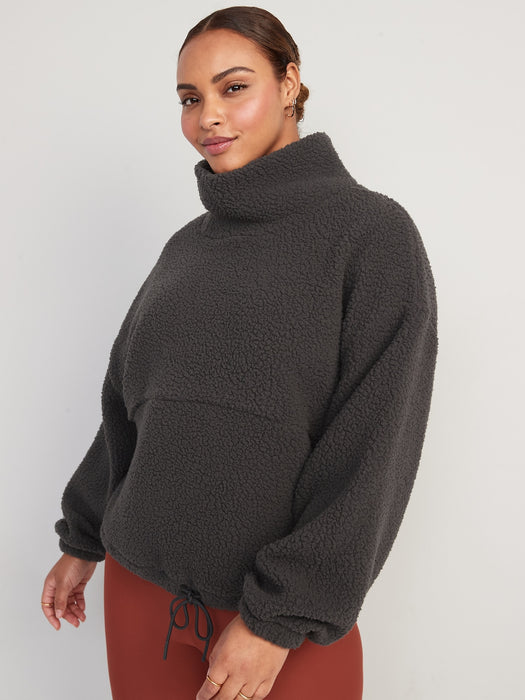 Cropped Sherpa Pullover Turtleneck Sweater for Women