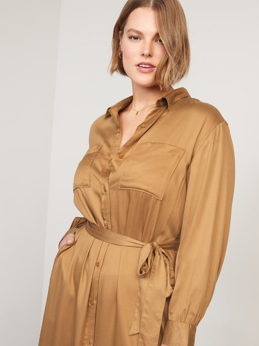 Tie-Belt Midi Shirt Dress for Women
