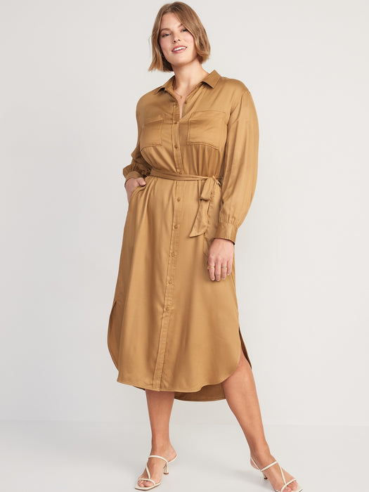 Tie-Belt Midi Shirt Dress for Women