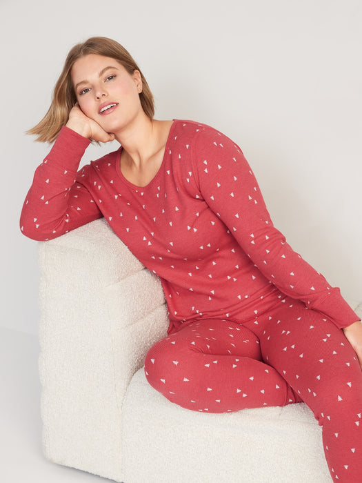 Printed Thermal-Knit Long-Sleeve Pajama Top for Women - Multi
