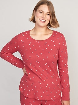 Printed Thermal-Knit Long-Sleeve Pajama Top for Women - Multi