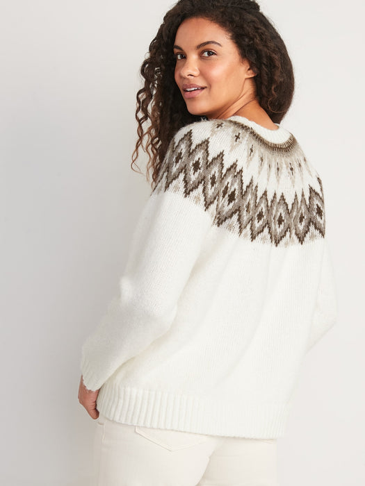 Fair Isle Cozy Shaker-Stitch Pullover Sweater for Women