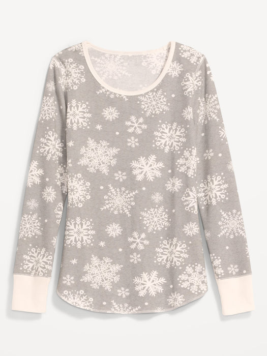 Printed Thermal-Knit Long-Sleeve Pajama Top for Women - Multi